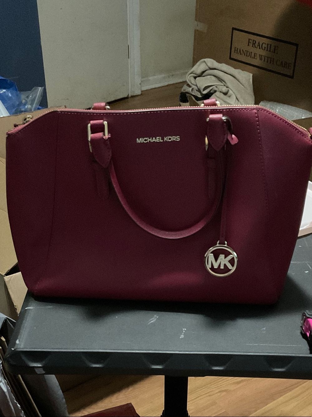 Michael Kors Maroon Saffiano Leather Satchel